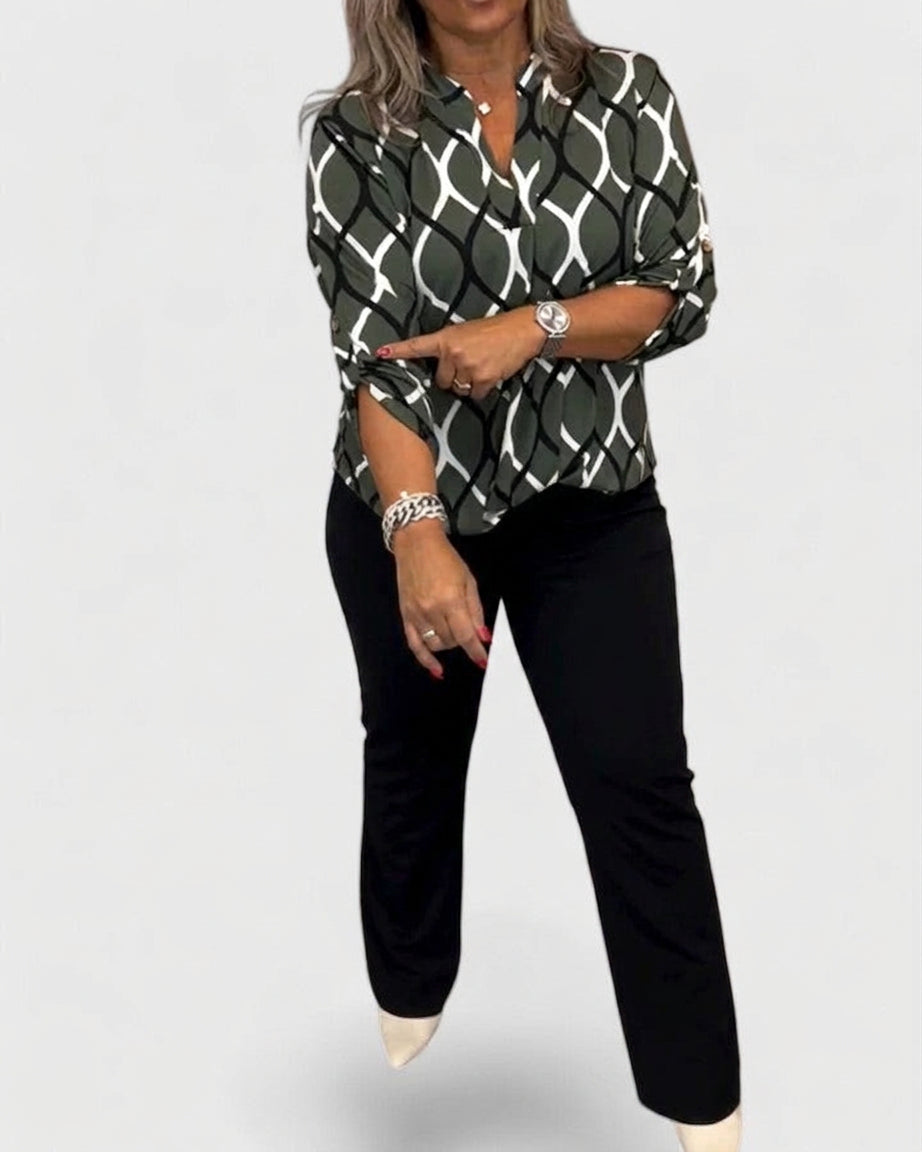 Sage | Geometric Collared Blouse