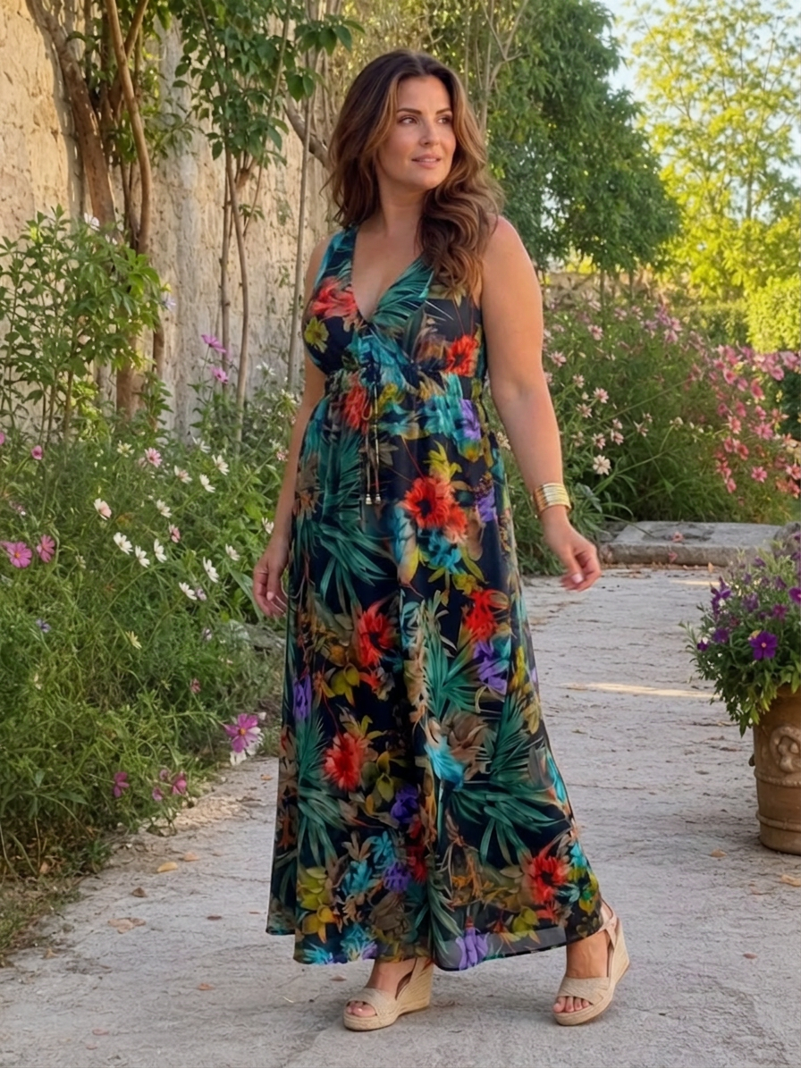 Anne | Tropical V-Neck Maxi Dress