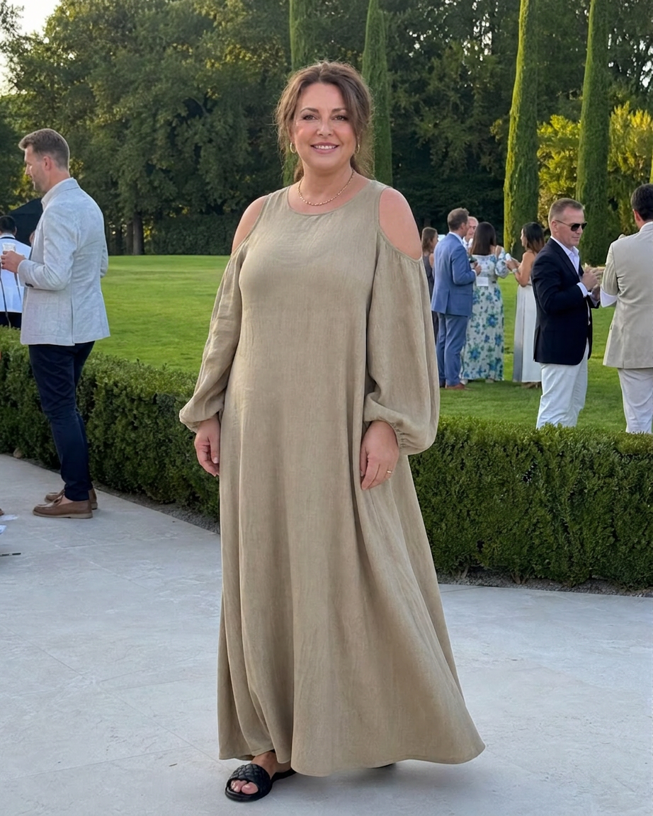 Danielle | Linen Round Neck Maxi Dress