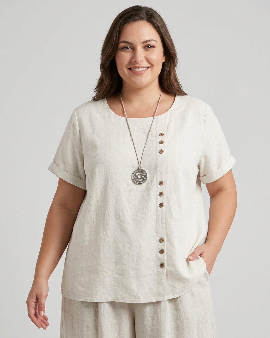 Wendy | Linen Round Neck Blouse