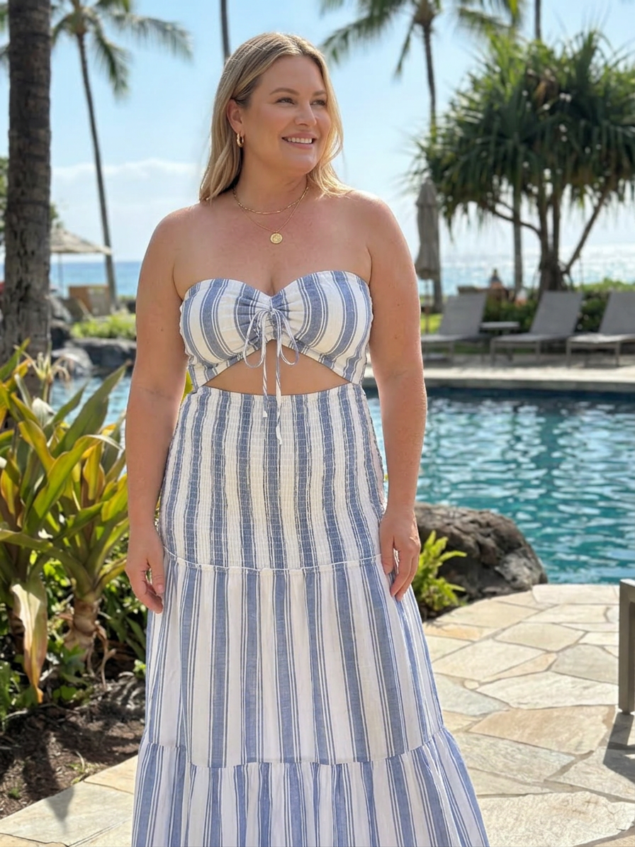 Toni | Striped Strapless Two-Piece Skirt Set
