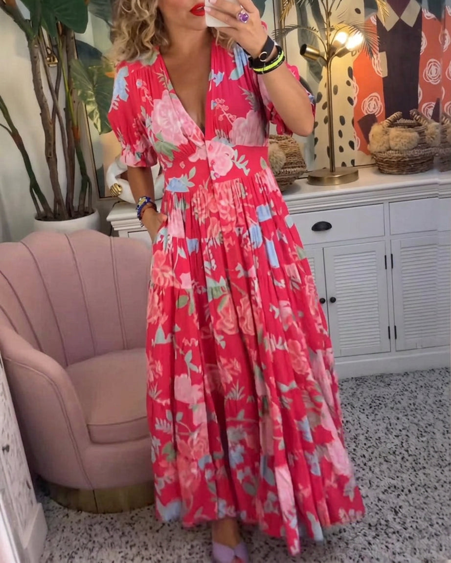 Layla | Chiffon Floral V-Neck Maxi Dress