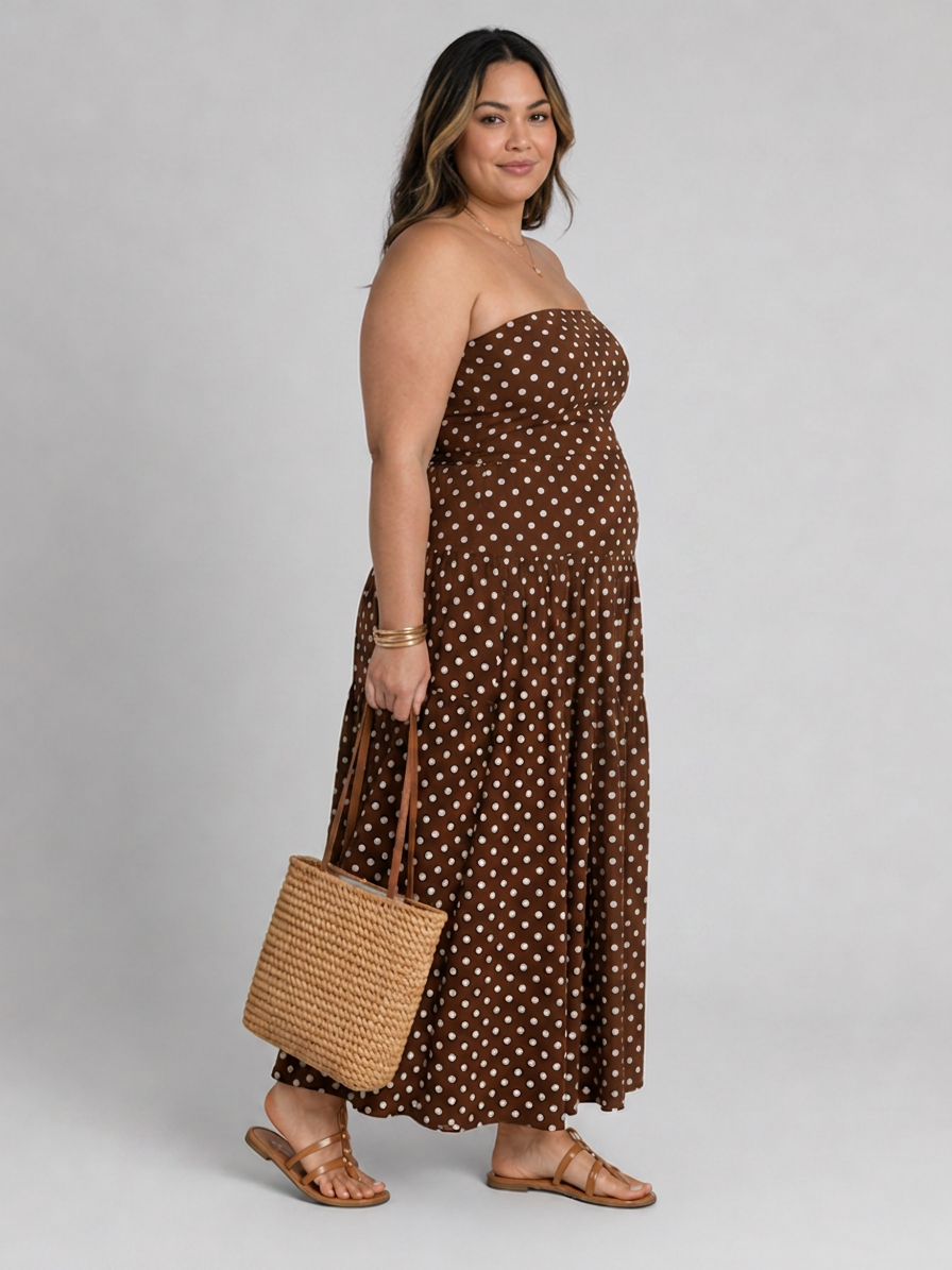 Vivian | Polka Dot Strapless Midi Dress