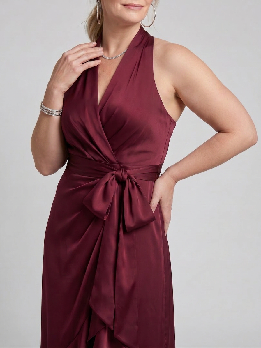 Alexa | Satin Halter High-Low Maxi Dress