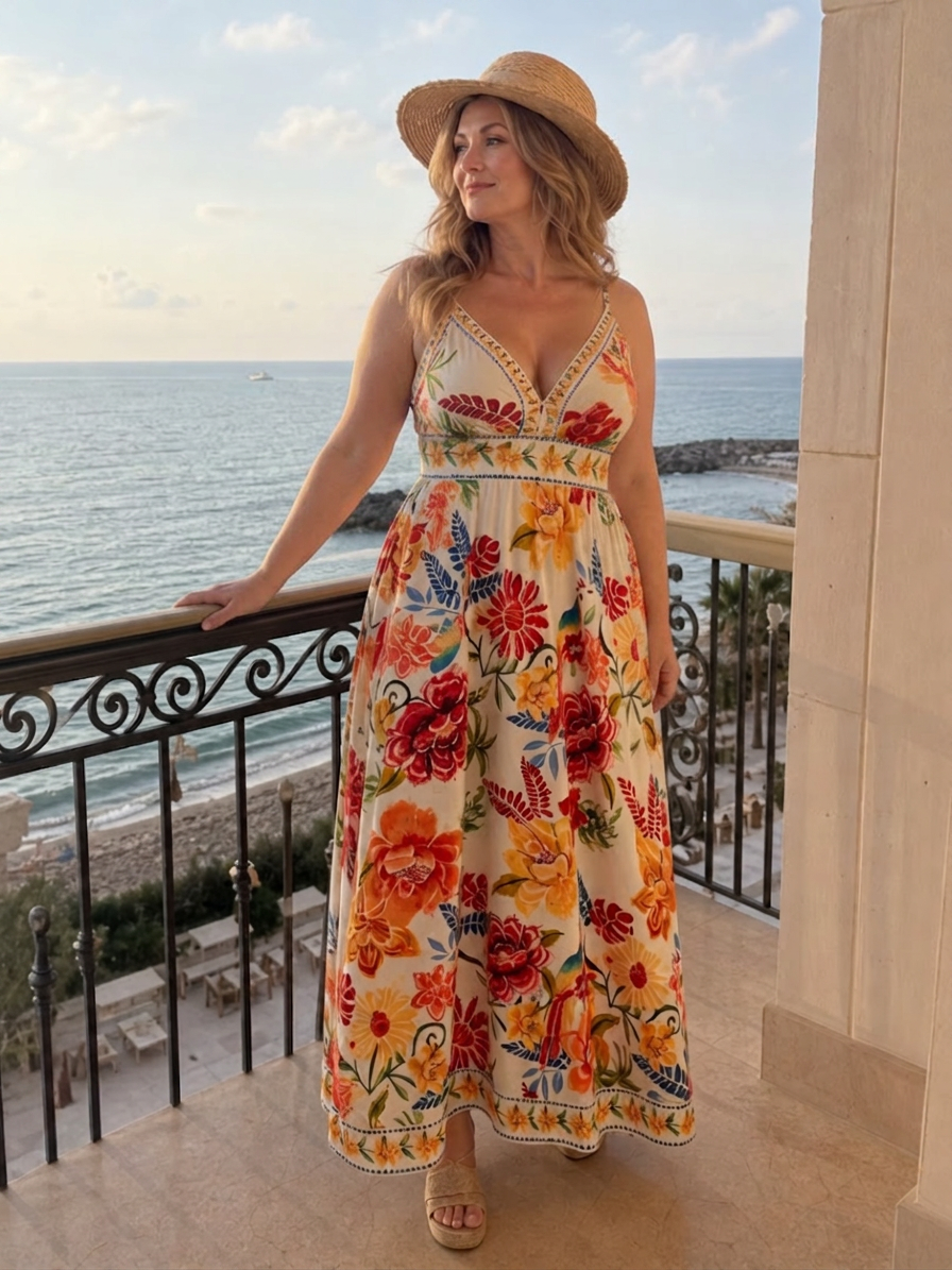 Donna | Crochet Floral V-Neck Maxi Dress