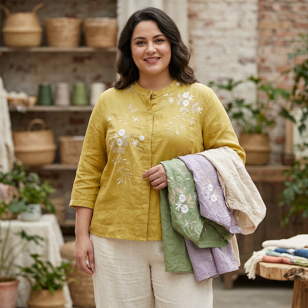 Cecilia | Cotton Floral Mock Neck Shirt