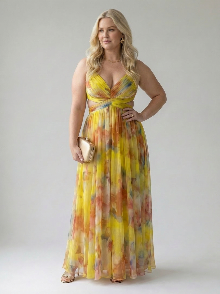 Joanna | Chiffon Floral V-Neck Maxi Dress