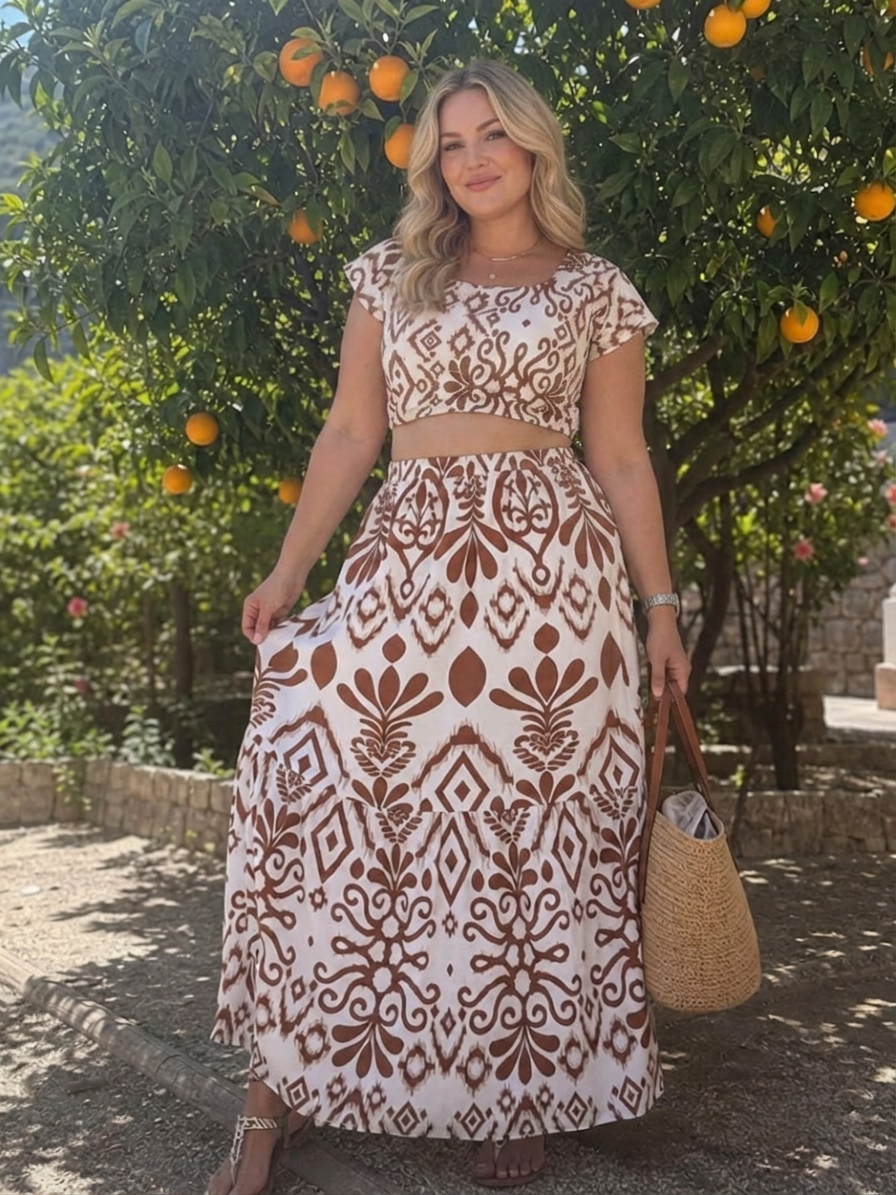 Rita | Damask Round Neck Midi Dress
