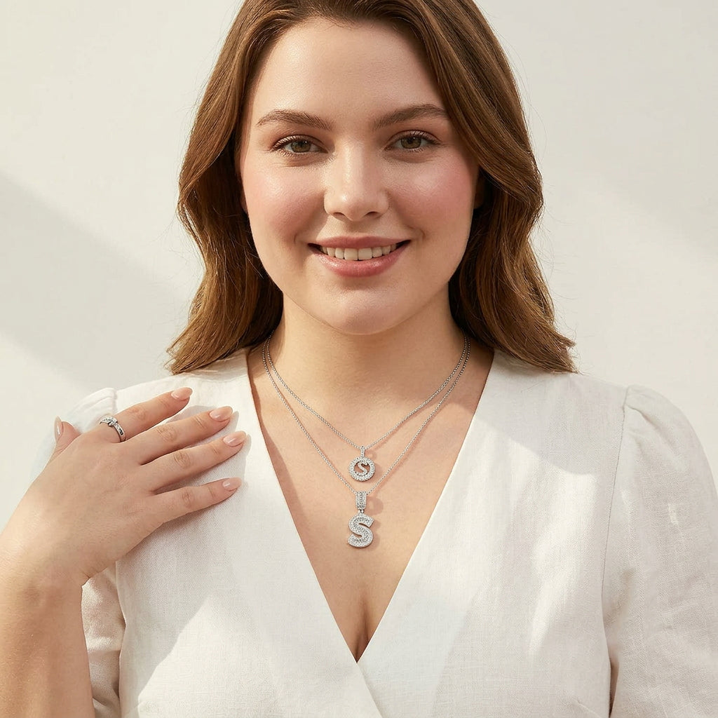 Beatrice | Initial Pendant Cubic Zirconia Necklace Set for Women