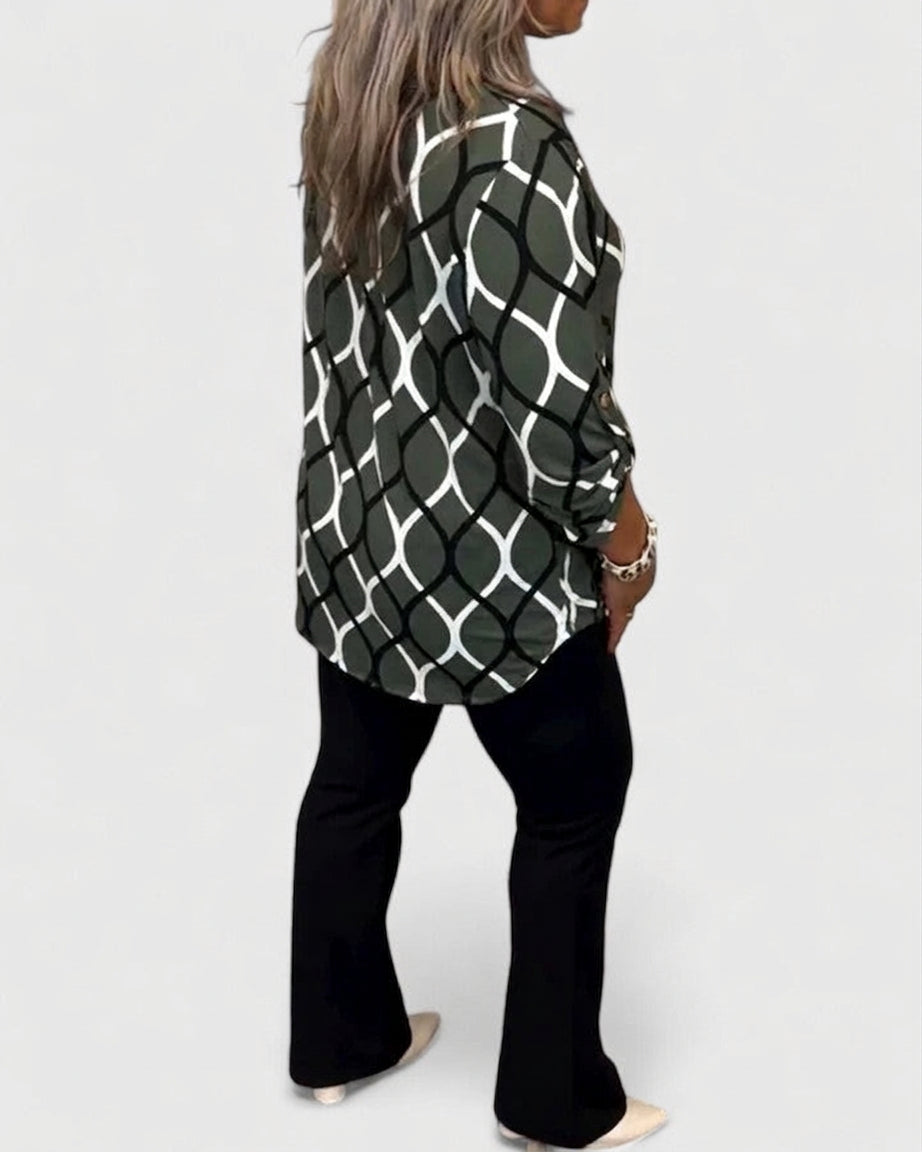 Sage | Geometric Collared Blouse