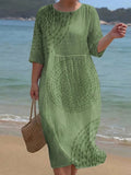 Christina | Linen Round Neck Midi Dress