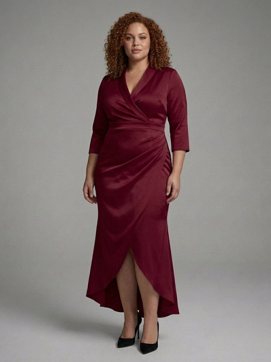 Jean | Satin V-Neck High-Low Maxi Dress