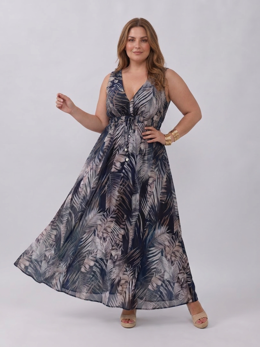 Anne | Tropical V-Neck Maxi Dress