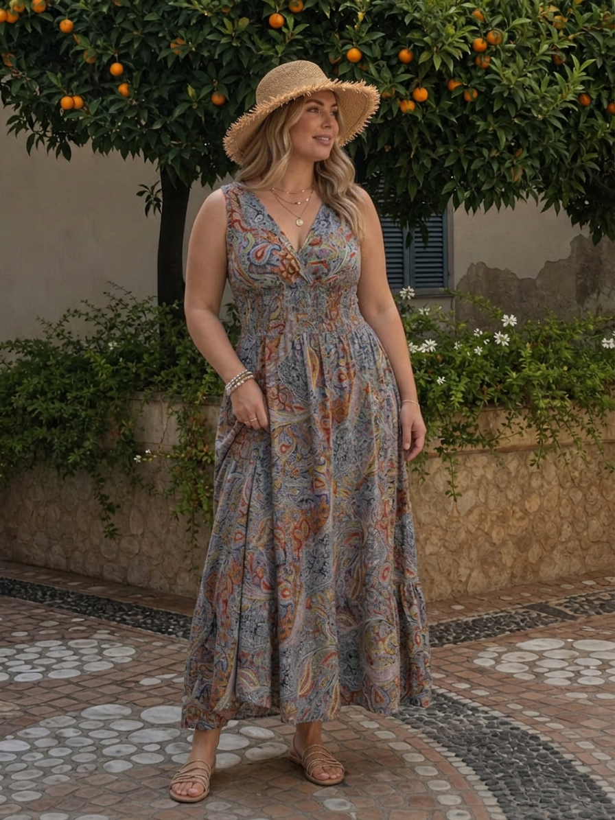 Genevieve | Paisley V-Neck Maxi Dress
