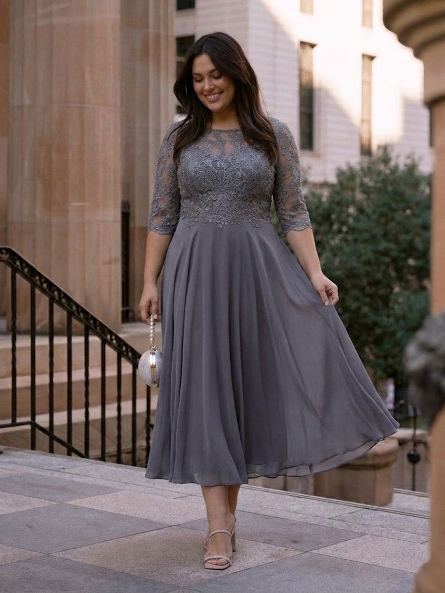 Bella | Chiffon Round Neck Maxi Dress