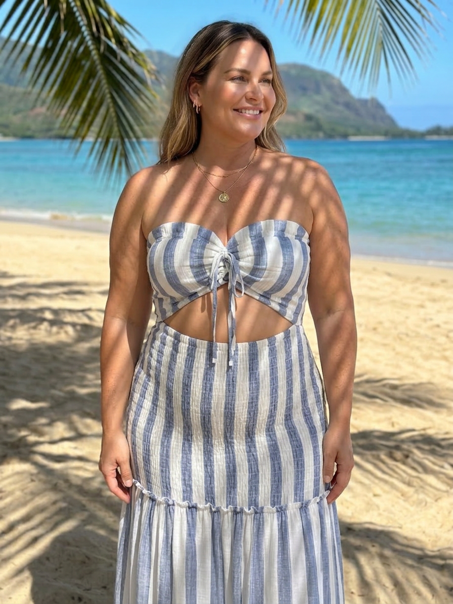 Toni | Striped Strapless Two-Piece Skirt Set