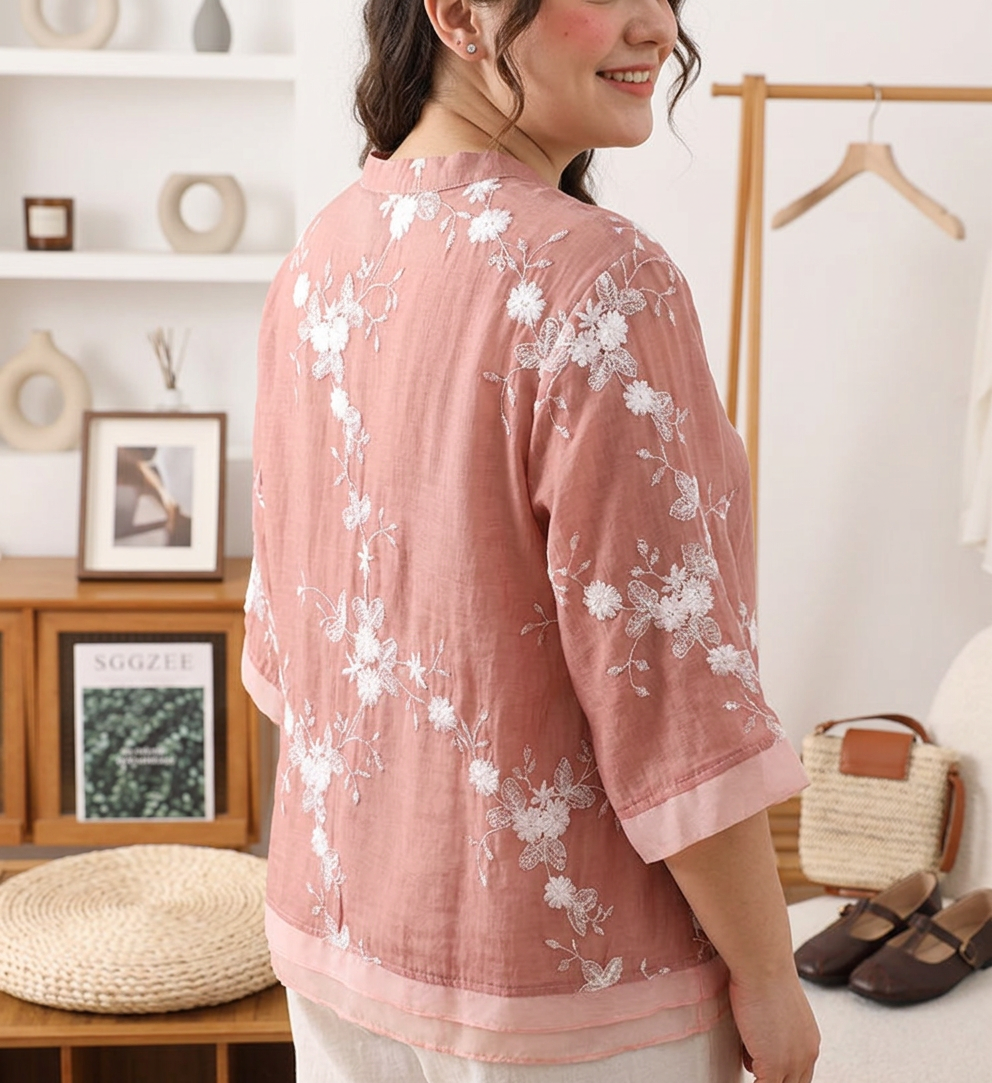 Phyllis | Denim Floral Mock Neck Shirt