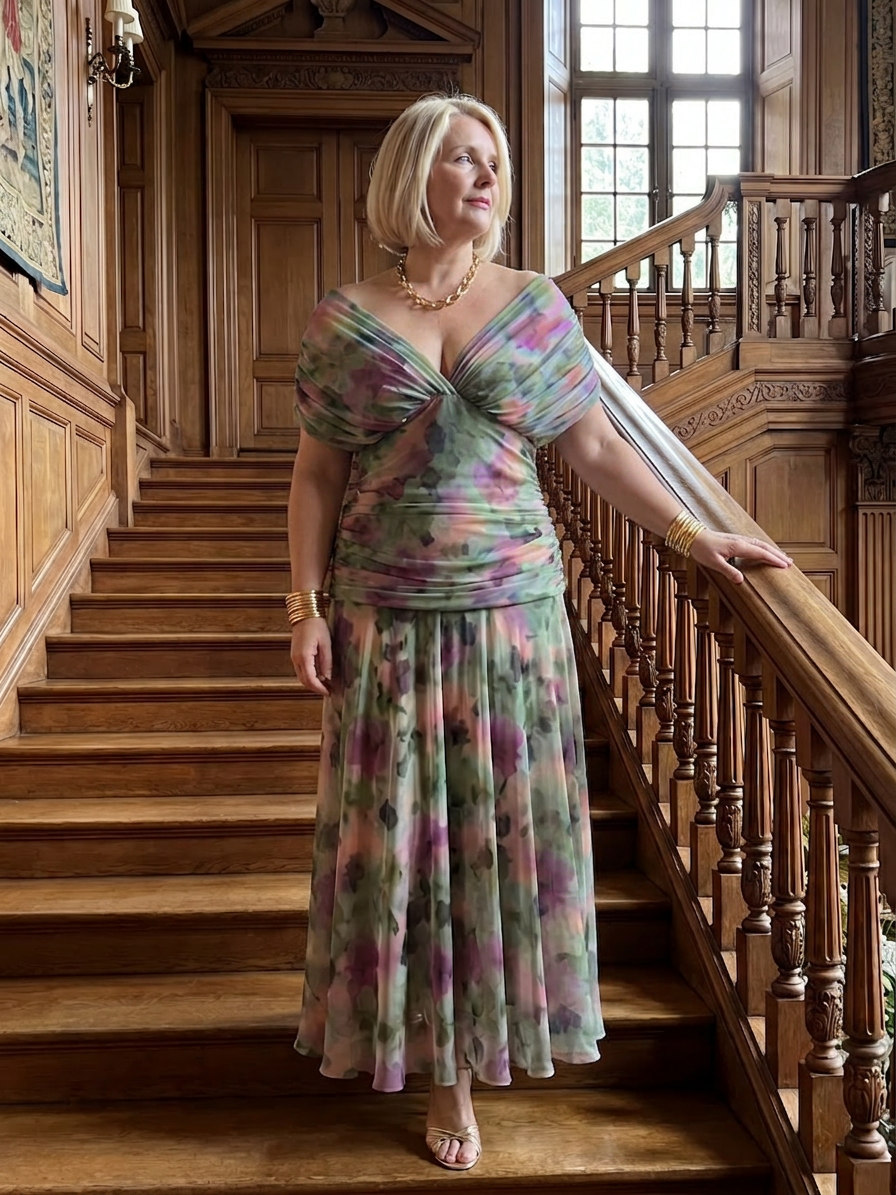 Marlene | Chiffon Floral Off-Shoulder Midi Dress
