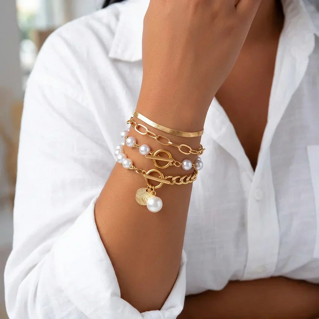 Gloria | Chain Pearl Bracelet Set for Women