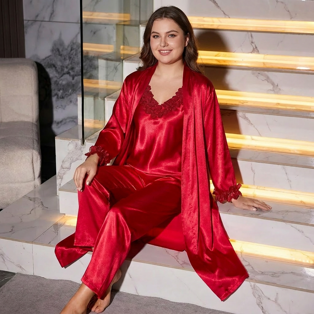 Kerry | Satin Sleeveless Three-Piece Sleepwear Set