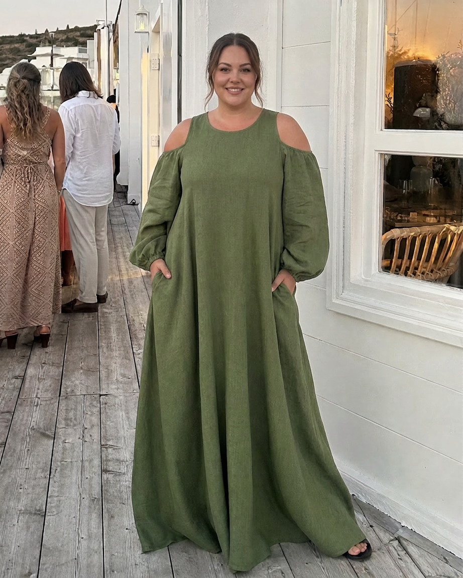 Danielle | Linen Round Neck Maxi Dress