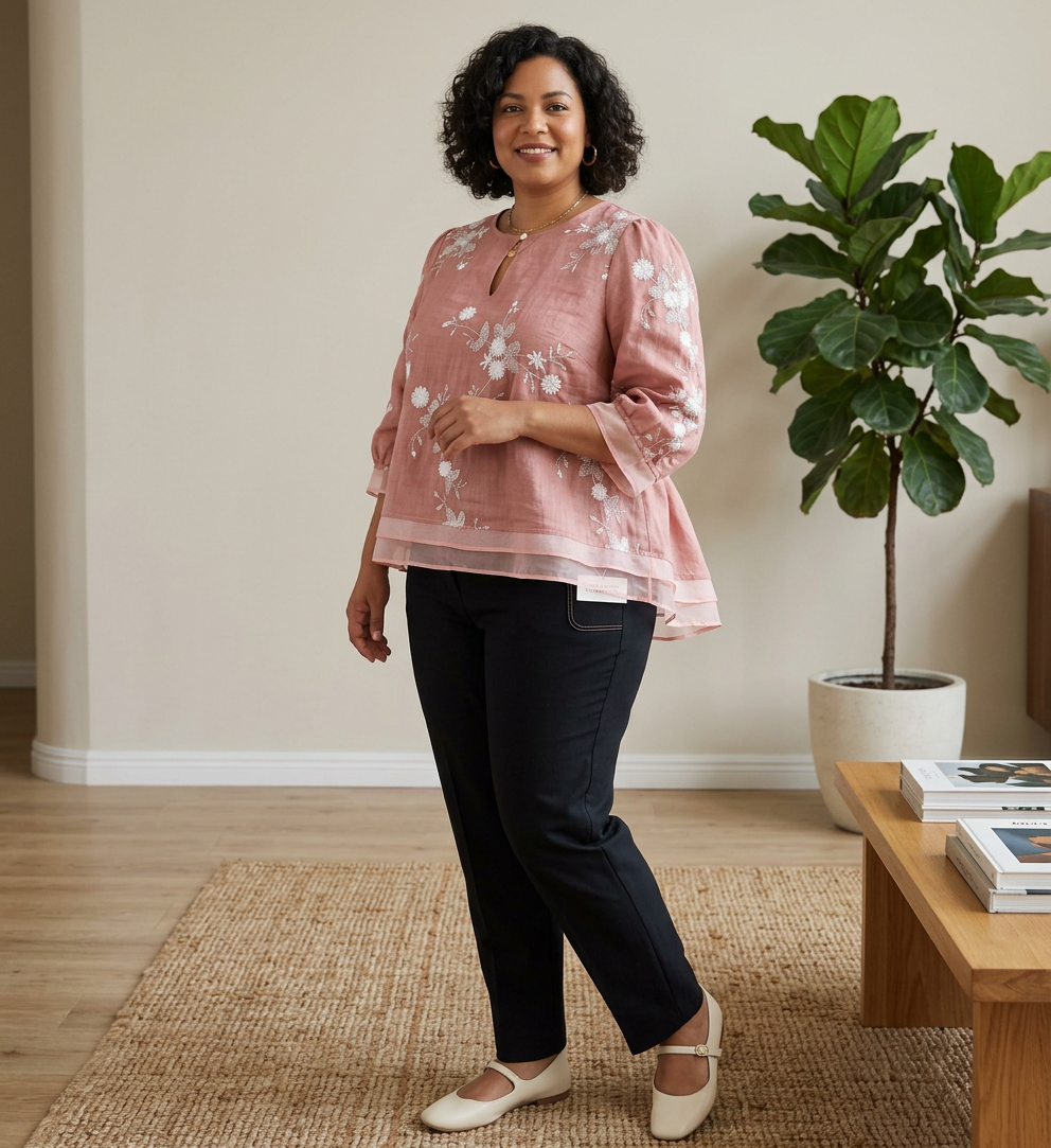 Phyllis | Denim Floral Mock Neck Shirt