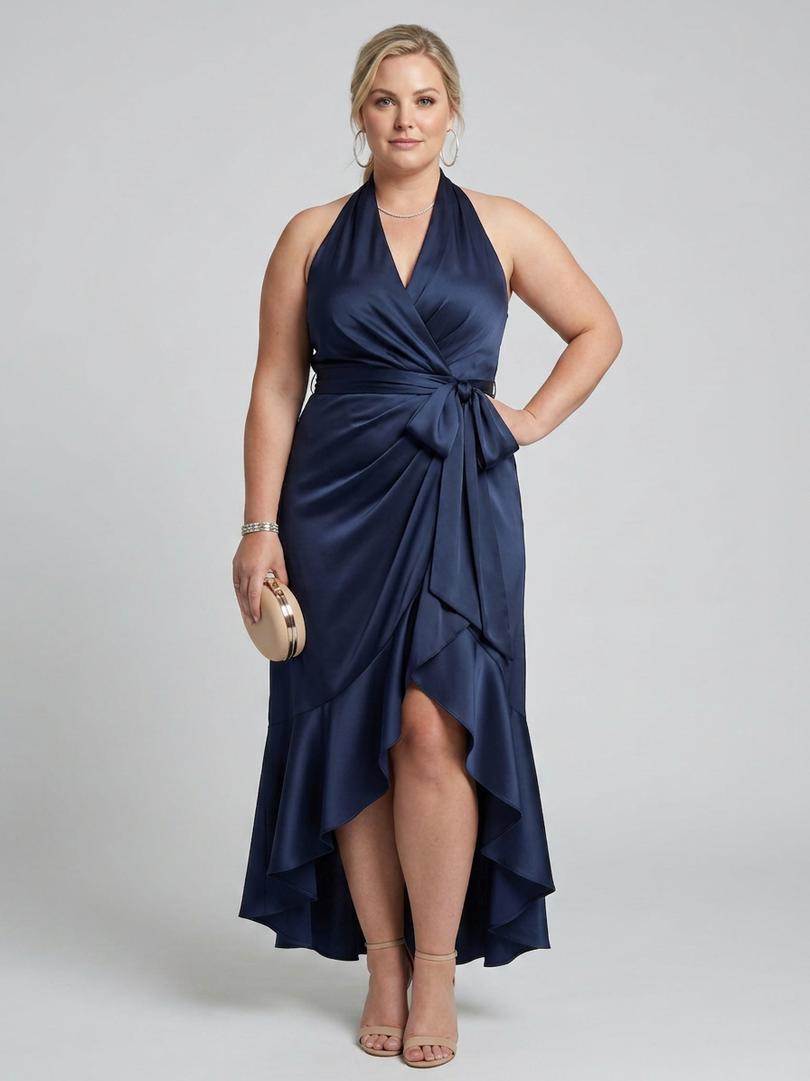 Alexa | Satin Halter High-Low Maxi Dress