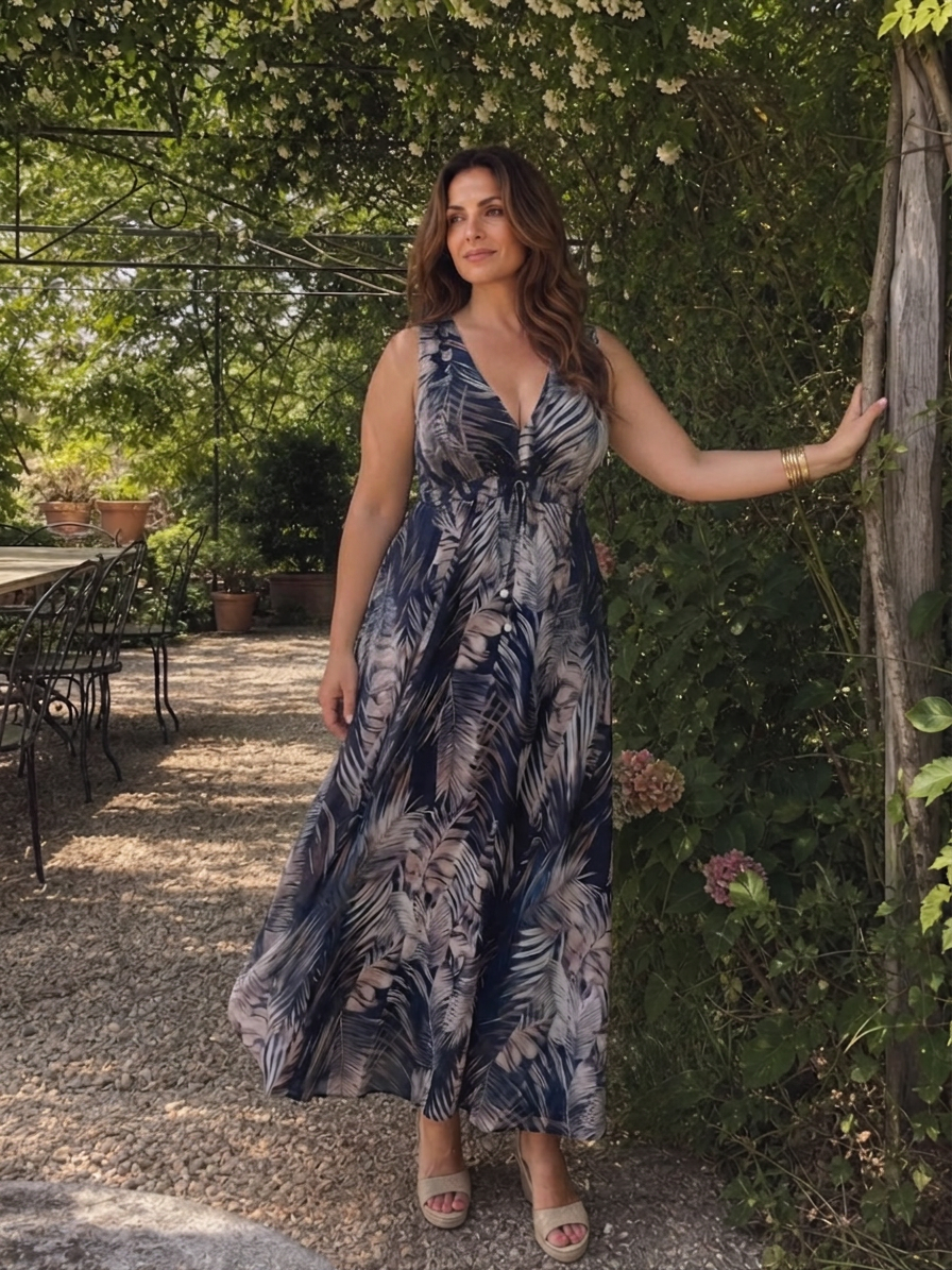 Anne | Tropical V-Neck Maxi Dress