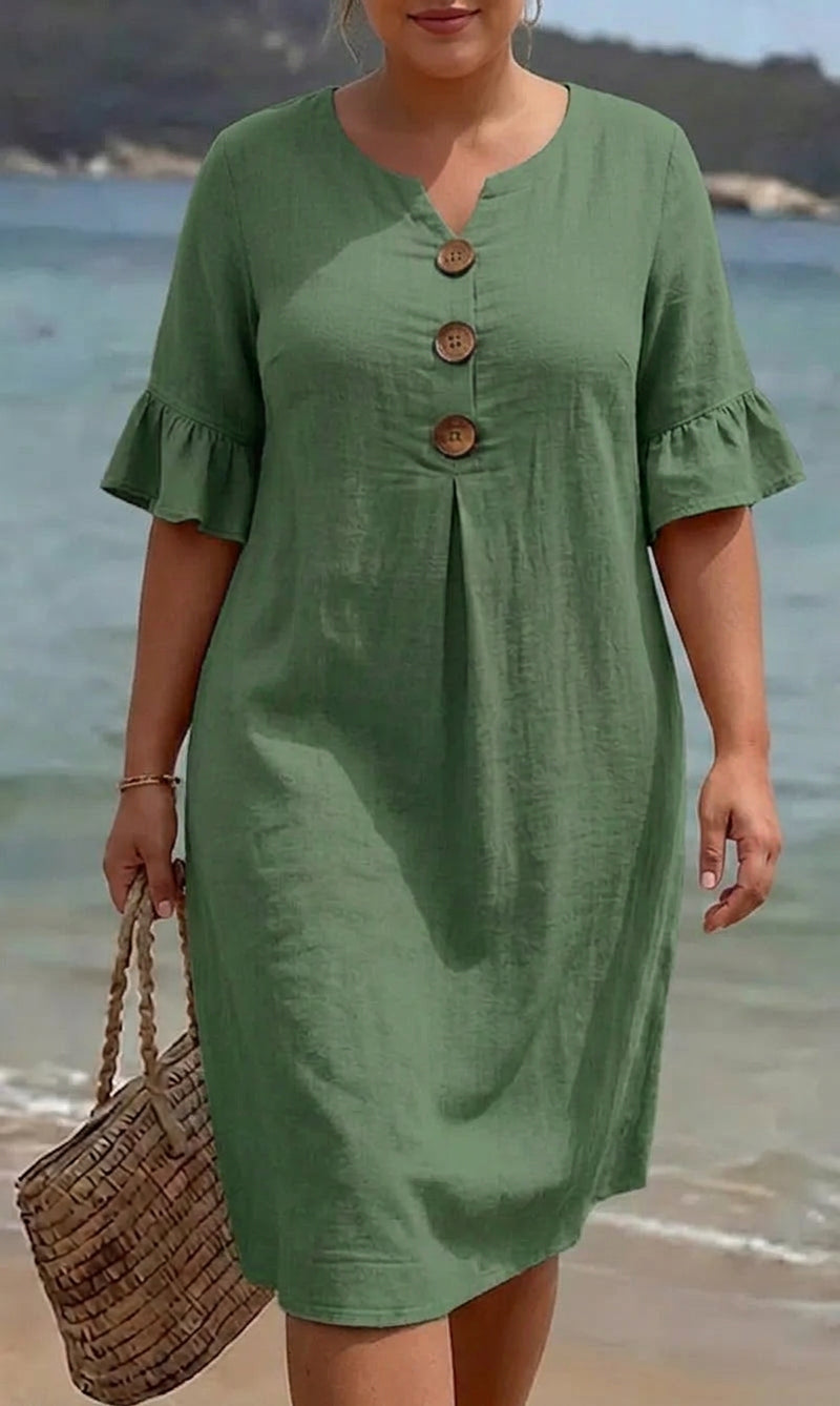 Jean | Linen Round Neck Knee-Length Dress