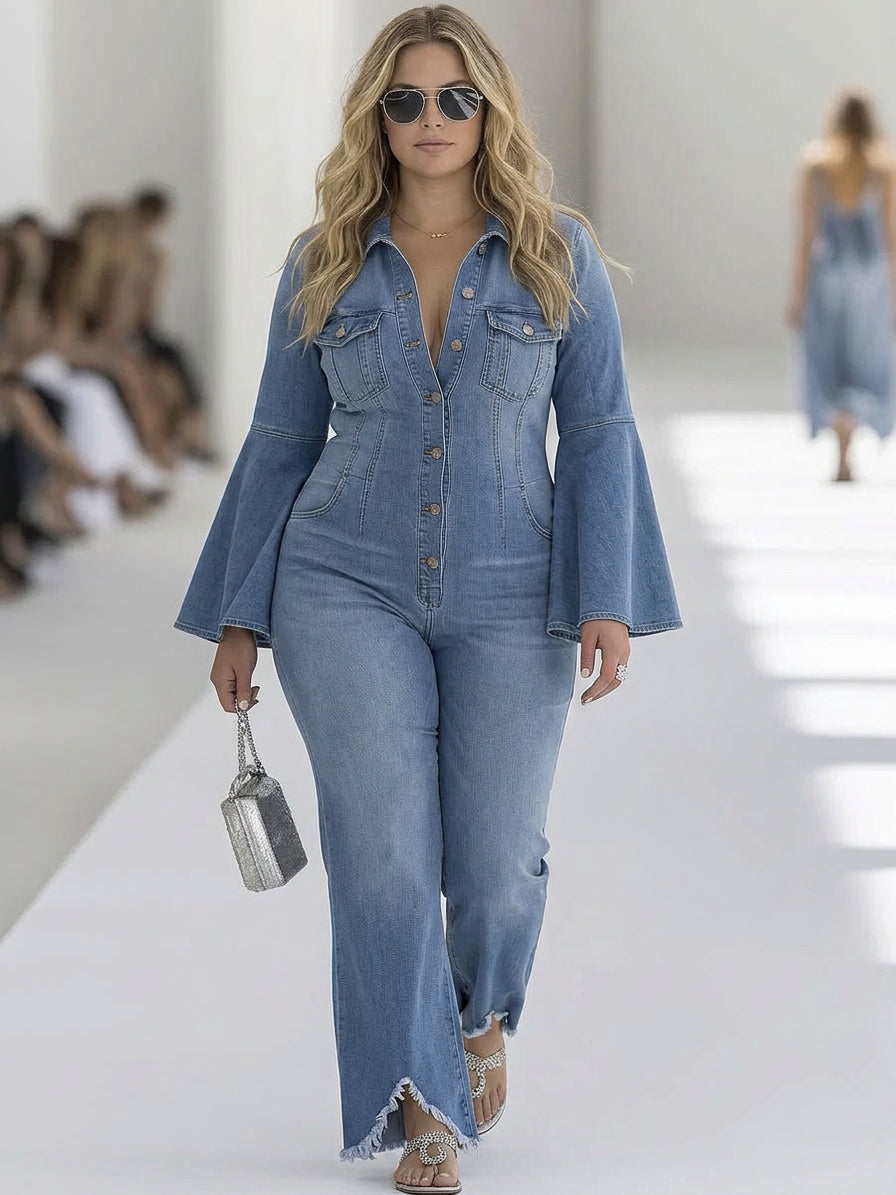 Adriana | Denim Long Sleeve Jumpsuit