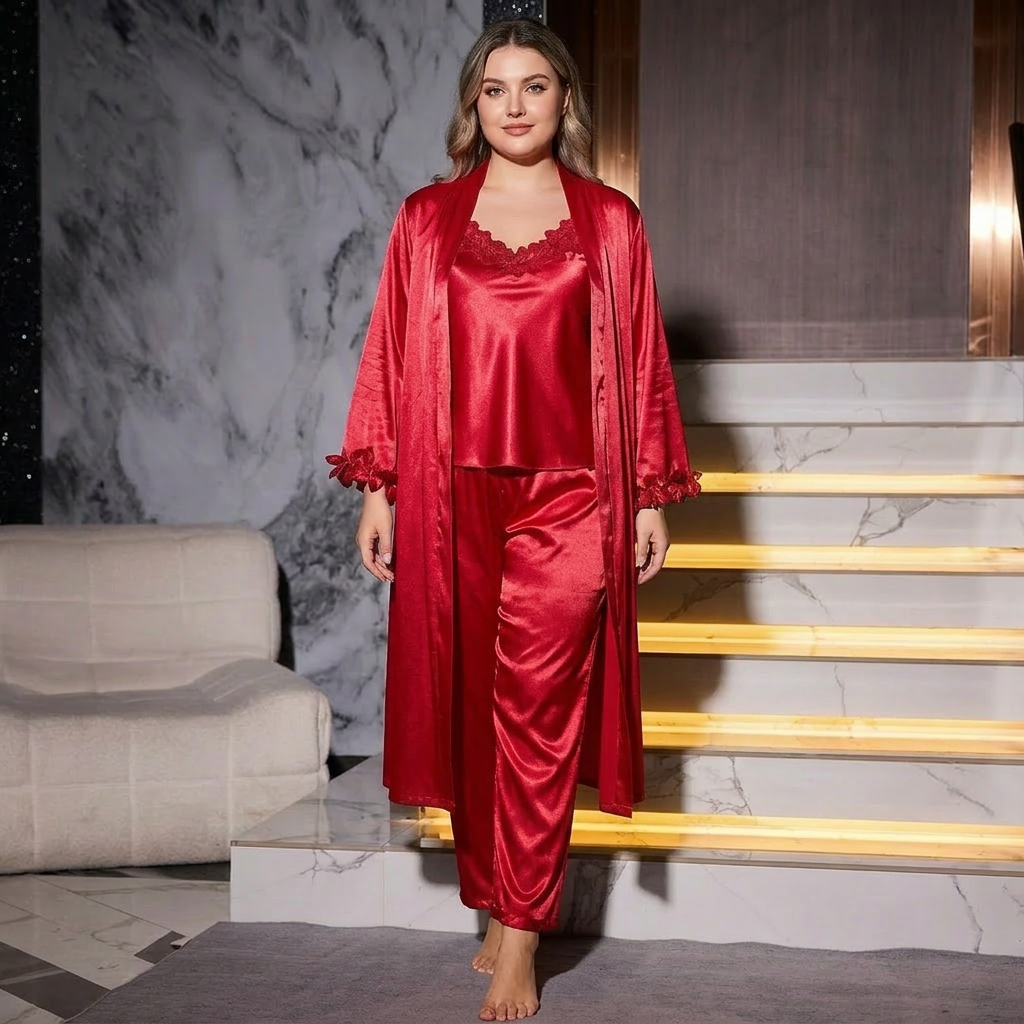 Kerry | Satin Sleeveless Three-Piece Sleepwear Set