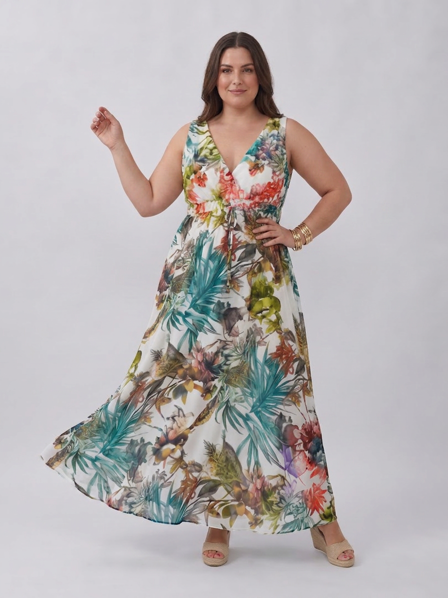 Anne | Tropical V-Neck Maxi Dress