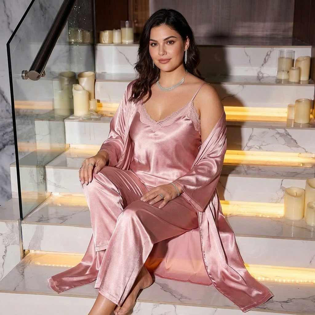 Erica | Satin Sleeveless Three-Piece Sleepwear Set