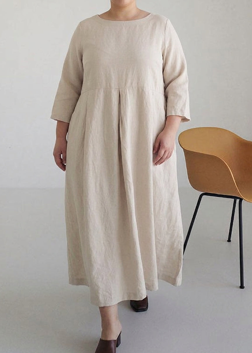 Brenda | Linen Round Neck Maxi Dress