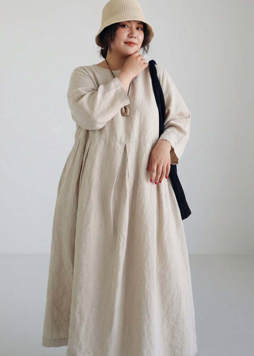 Brenda | Linen Round Neck Maxi Dress