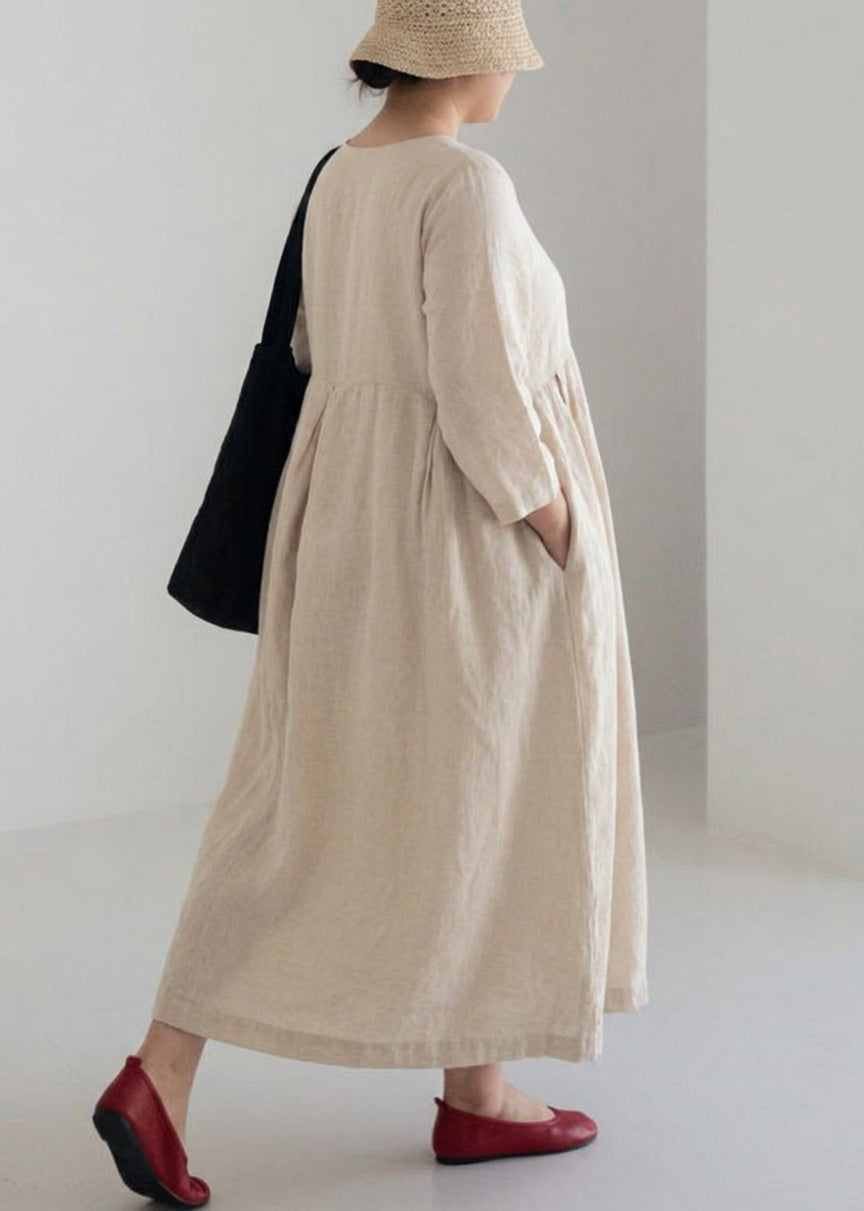 Brenda | Linen Round Neck Maxi Dress