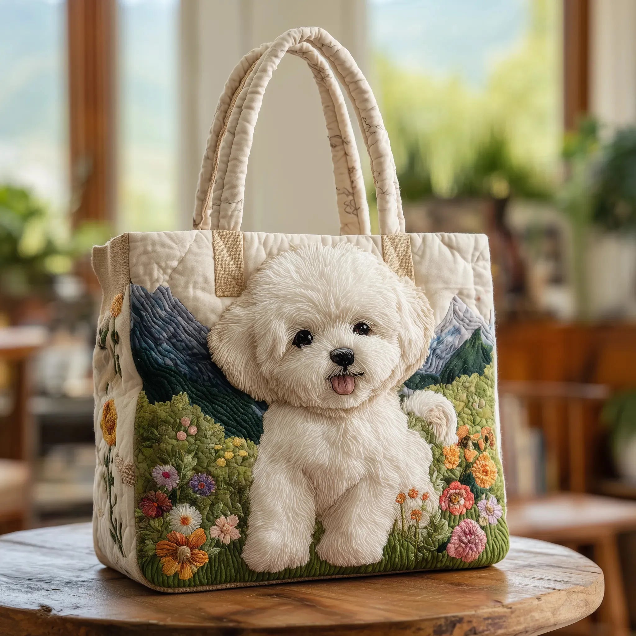 Hazel | Bichon Frise Quilted Tote Bag