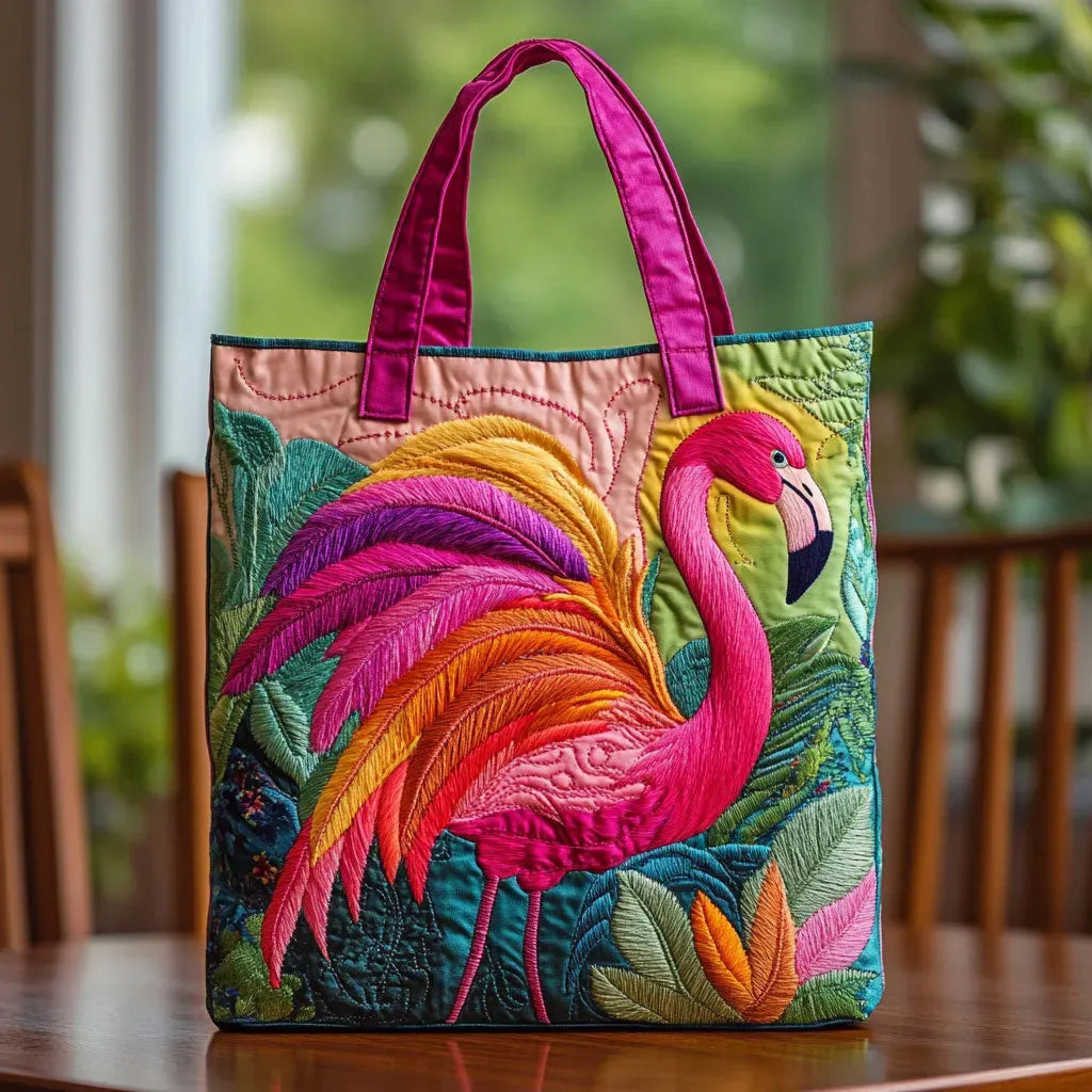 Sonia | Rainbow Flamingo Quilted Tote Bag
