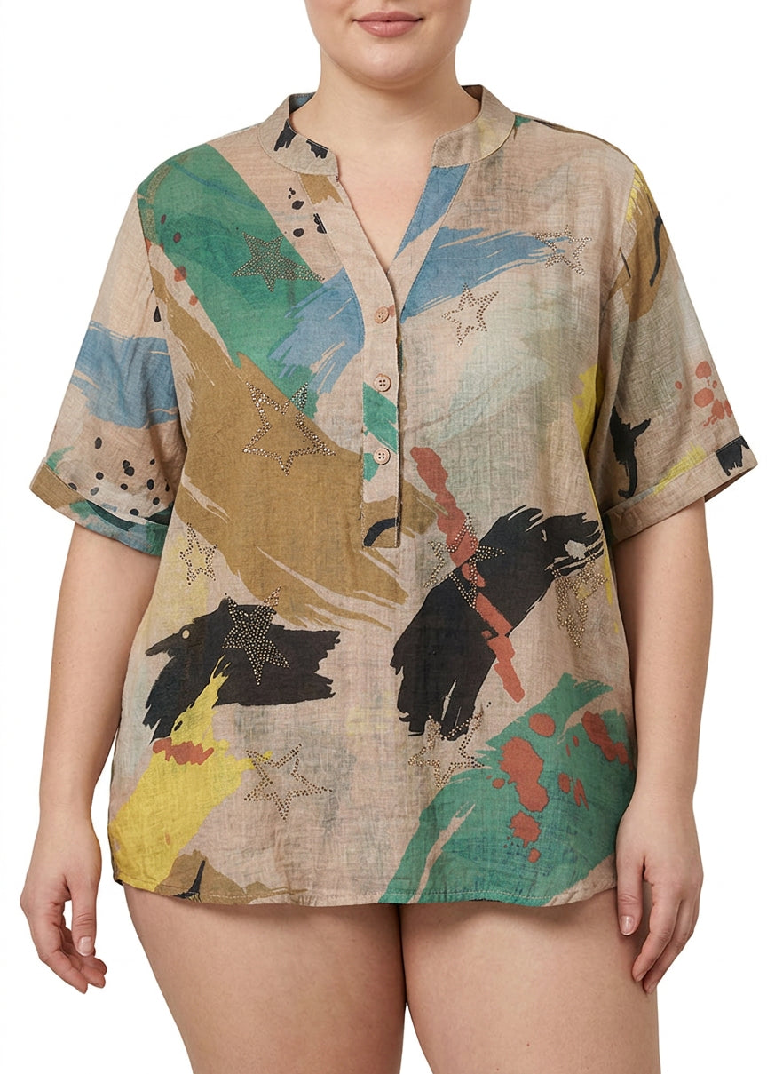 Tatum | Abstract Mock Neck Shirt