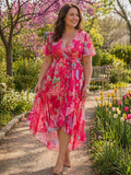 Sabrina | Chiffon Floral V-Neck High-Low Maxi Dress