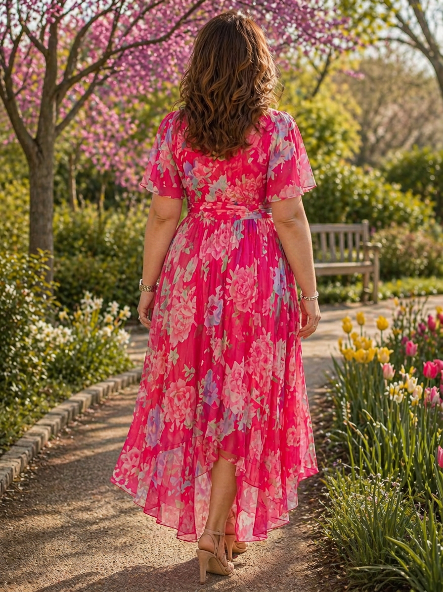 Sabrina | Chiffon Floral V-Neck High-Low Maxi Dress