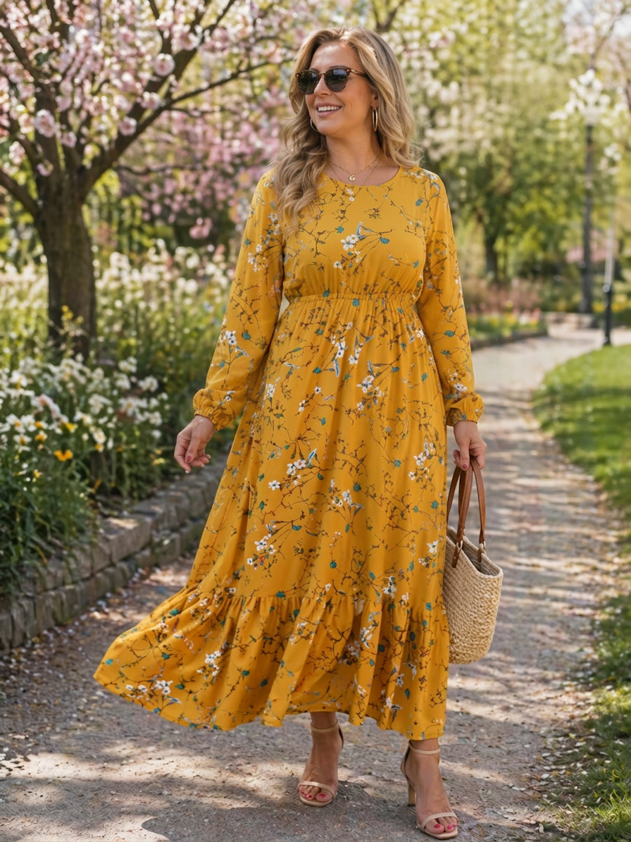 Amanda | Floral Round Neck Maxi Dress