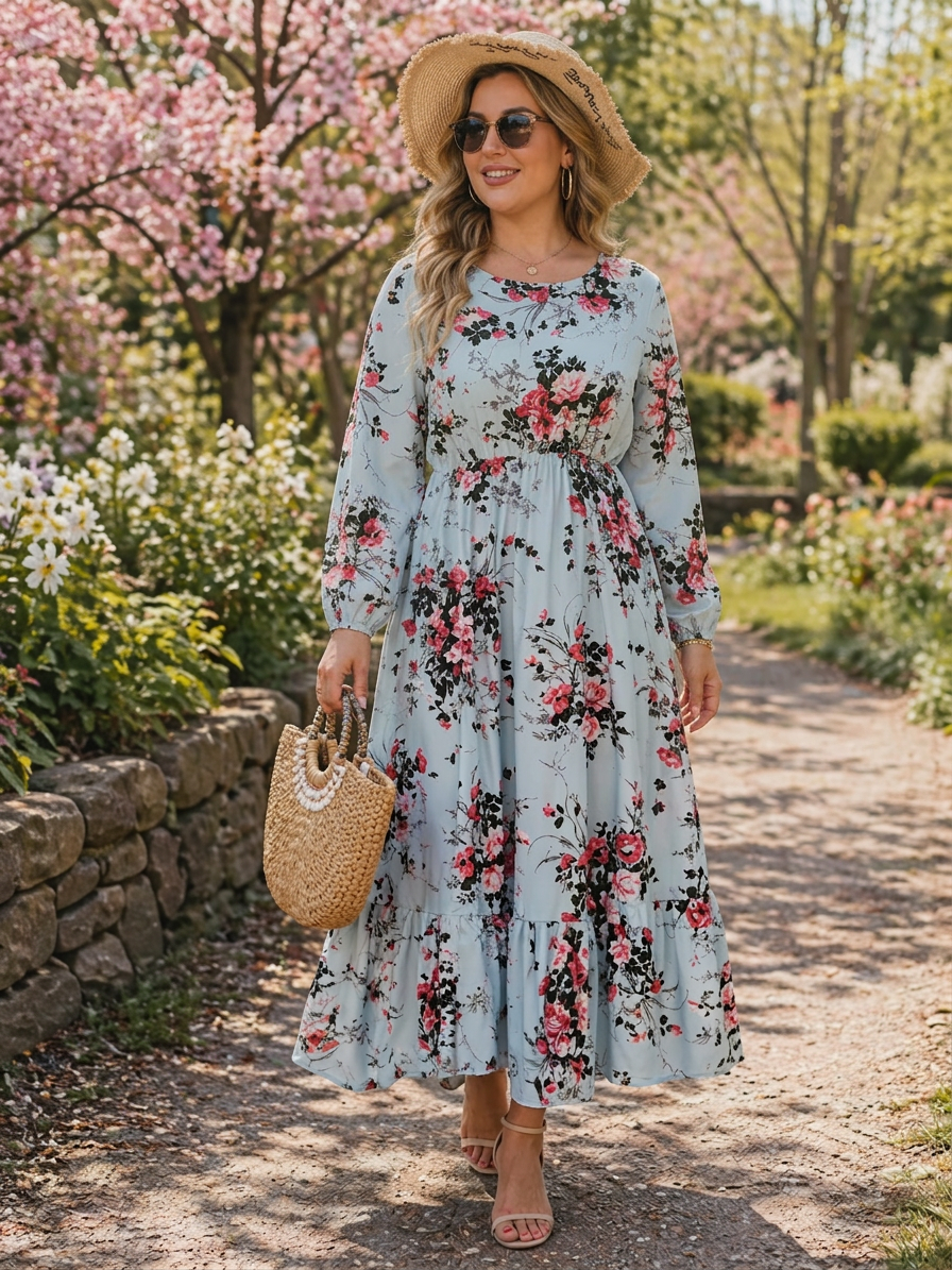 Joy | Floral Round Neck Maxi Dress