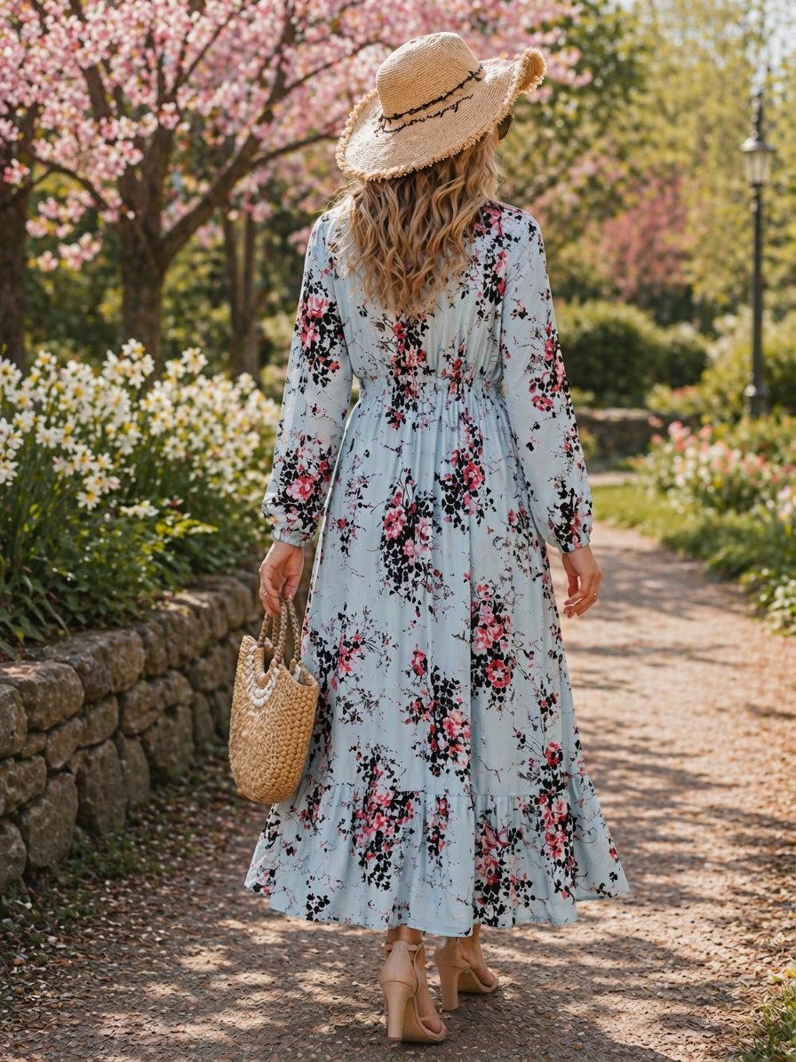Joy | Floral Round Neck Maxi Dress
