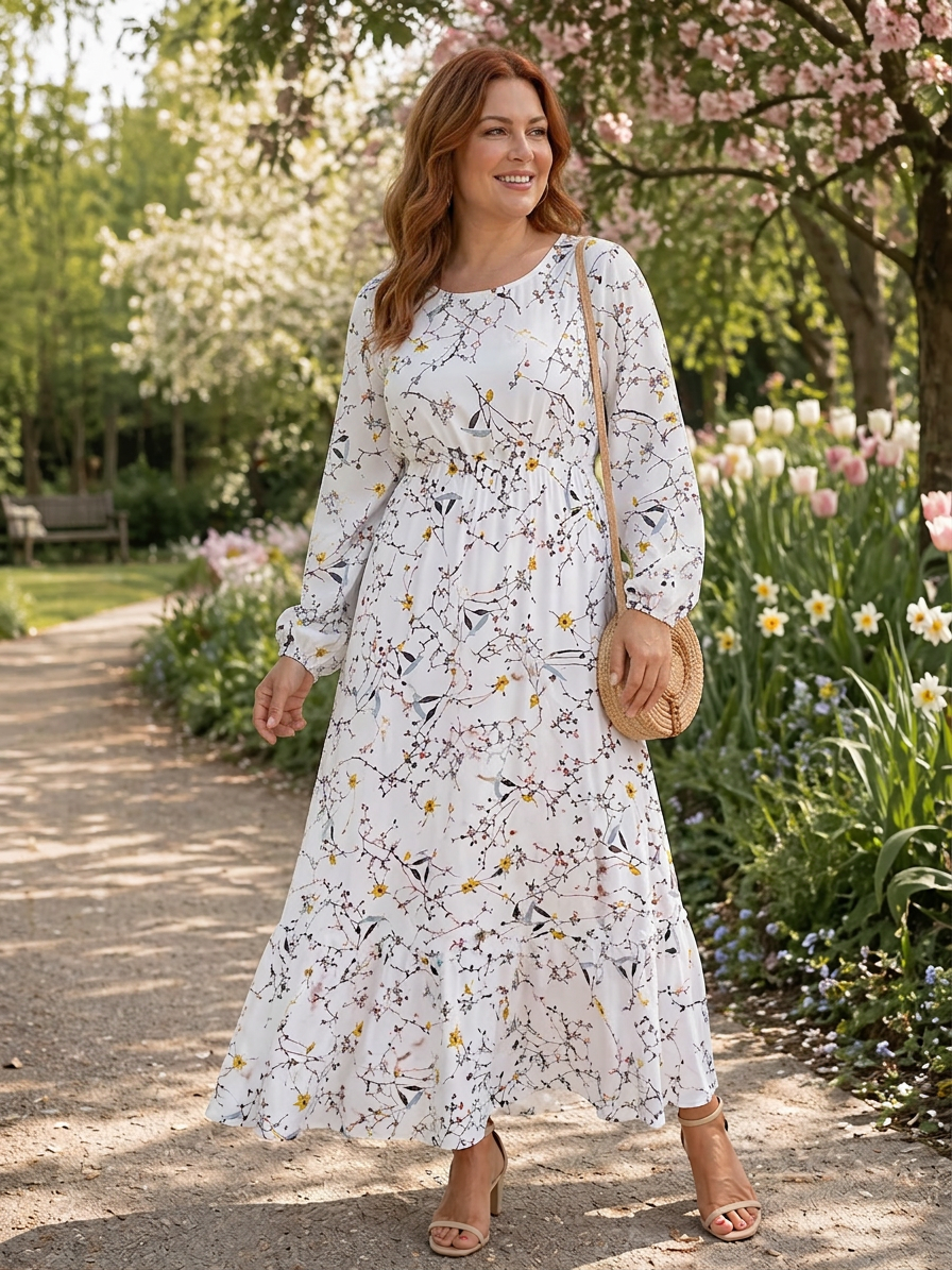 Melanie | Floral Round Neck Maxi Dress