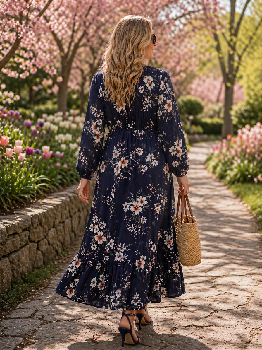 Marina | Floral Round Neck Maxi Dress