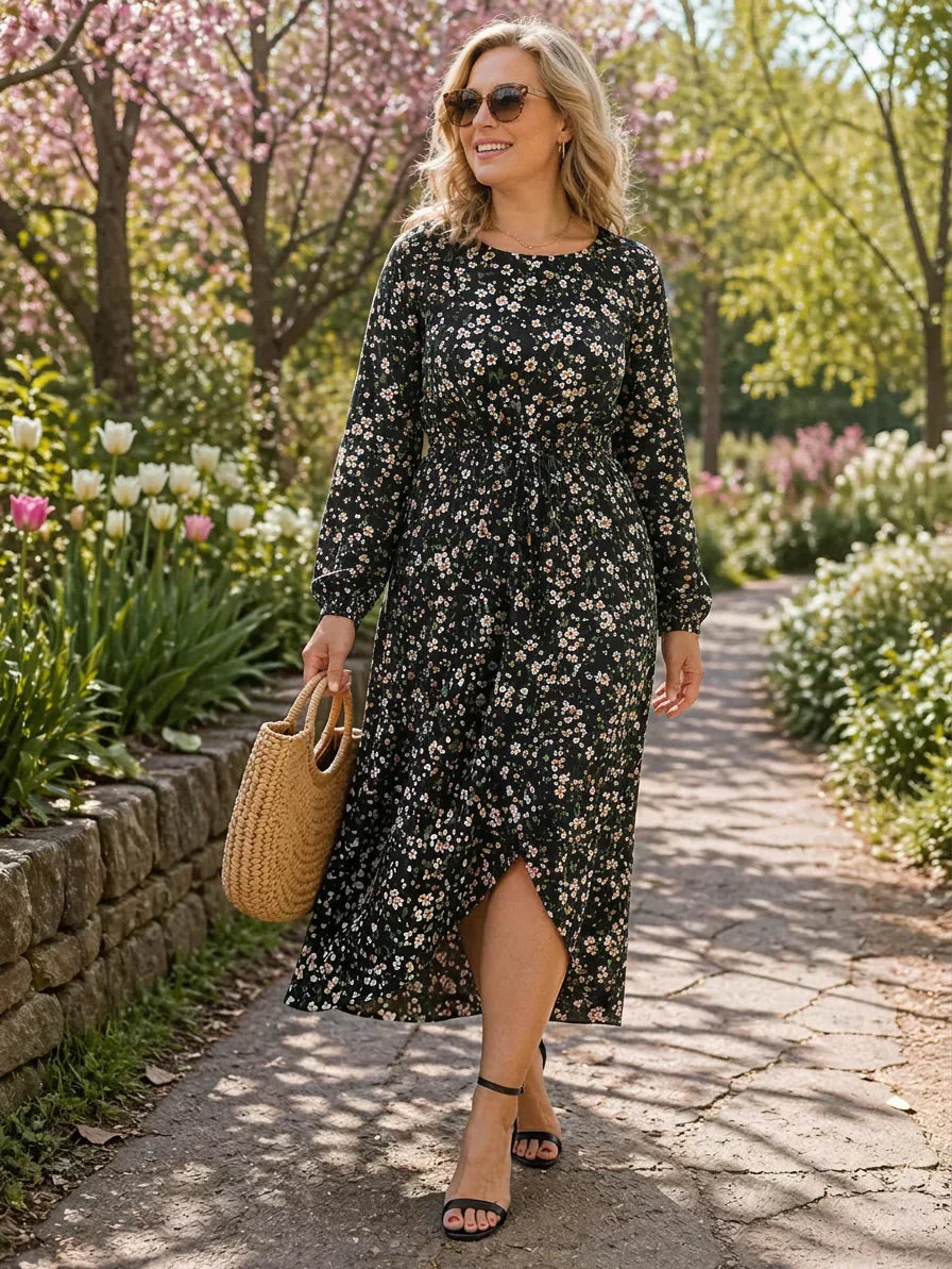 Logan | Floral Round Neck Maxi Dress