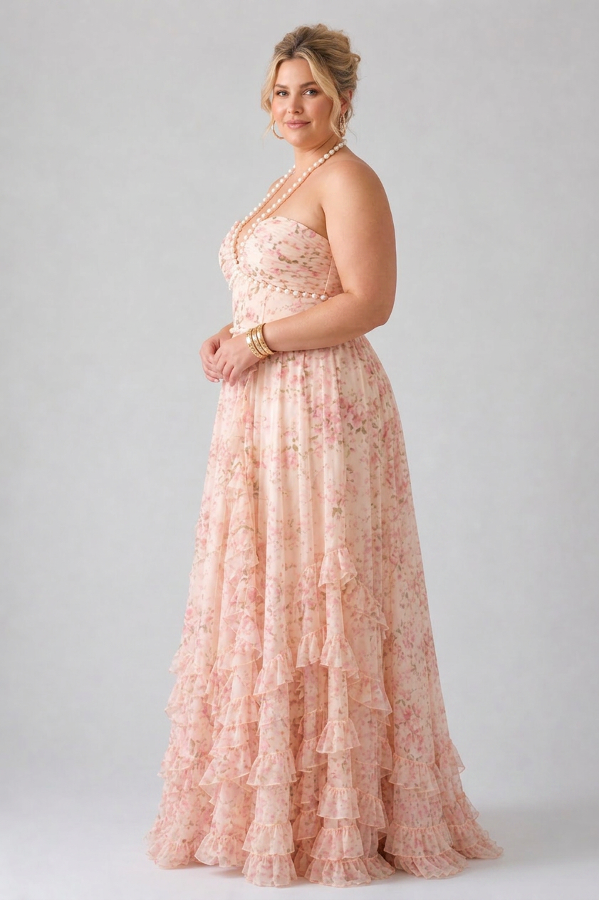Corinne | Mesh Strapless Maxi Dress