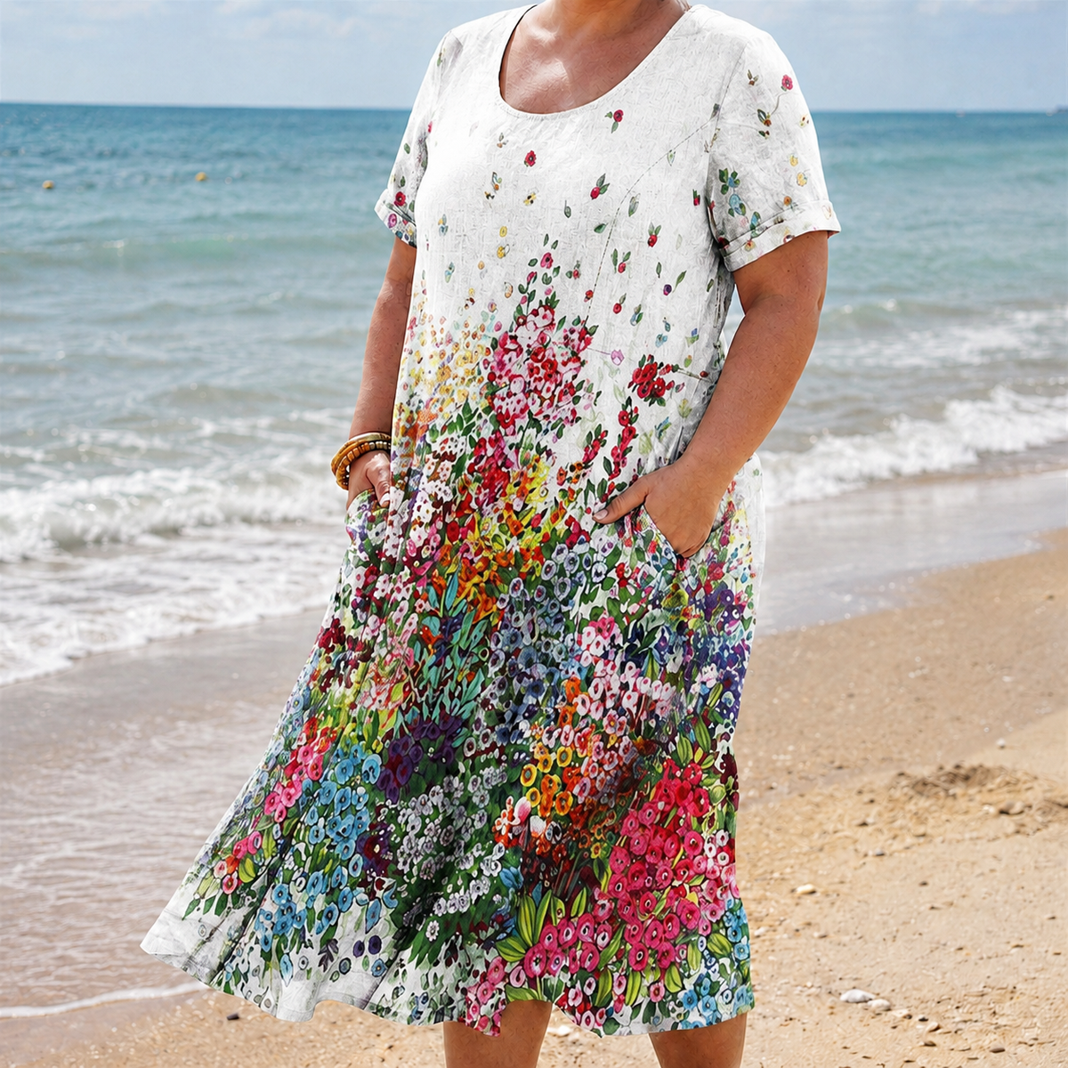 Courtney | Floral Round Neck Midi Dress