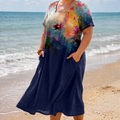 Renee | Linen Floral Round Neck Midi Dress